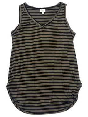 Peyton Jensen Casual V-Neck Striped Tank Top Olive & Black Women’s Medium